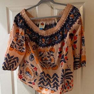 FARM Rio for Anthropologie Women's Floral Blouse / Off the shoulder 3/4 sleeve